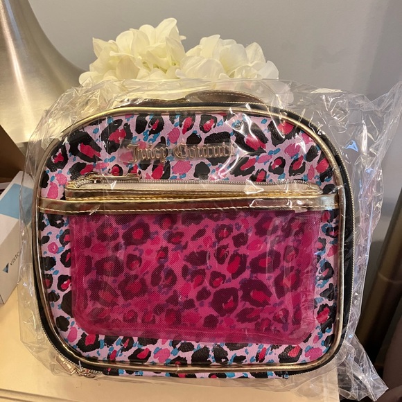 Juicy Couture Pink Leopard Pattern Cosmetic Train Case NWT - Picture 2 of 12